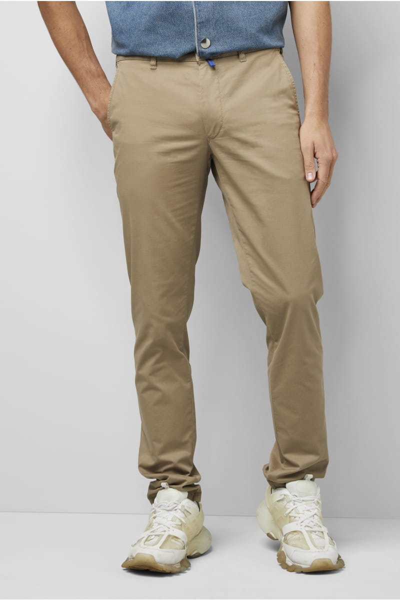 Pantalon chino pour homme Meyer beige en twill de coton | Georgespaul