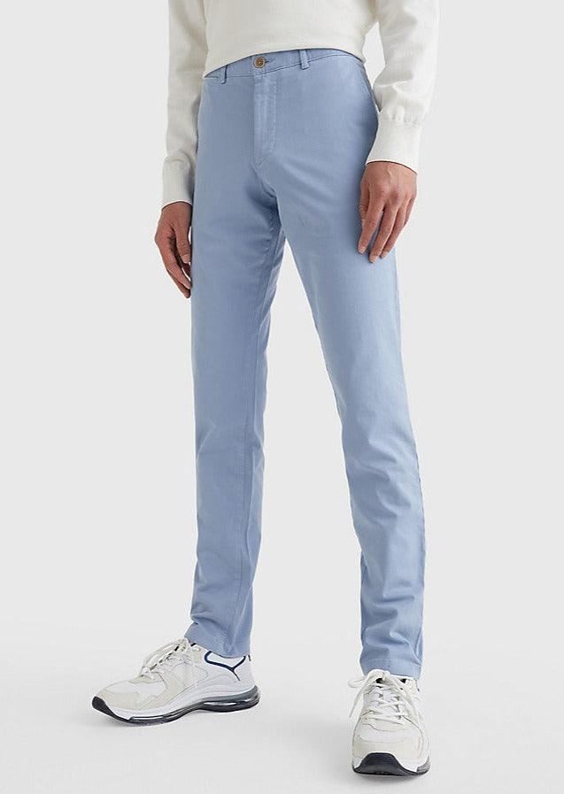 Pantalon chino slim Tommy Hilfiger bleu clair en coton bio stretch - Georgespaul