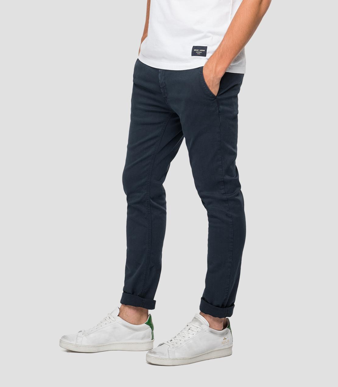 Pantalon chino slim Replay marine en coton stretch - Georgespaul