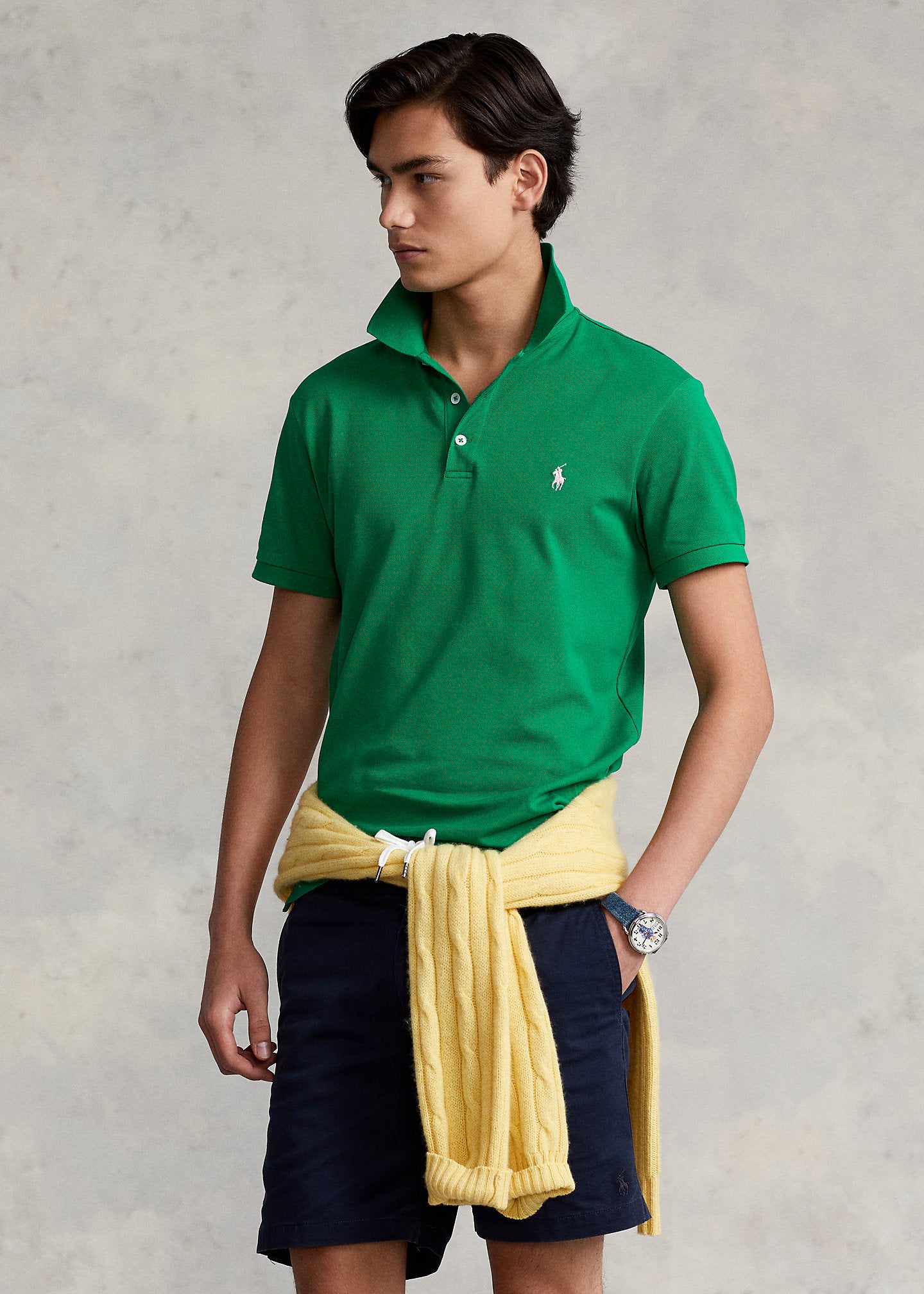 Polo pour homme Ralph Lauren cintré vert en coton piqué | Georgespaul