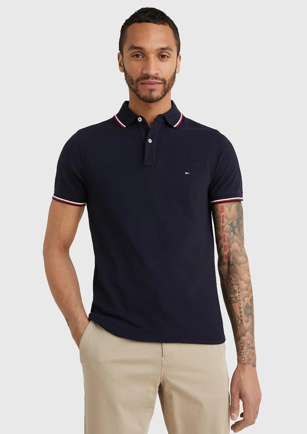 Polo à liseré Tommy Hilfiger ajusté marine en coton bio - Georgespaul