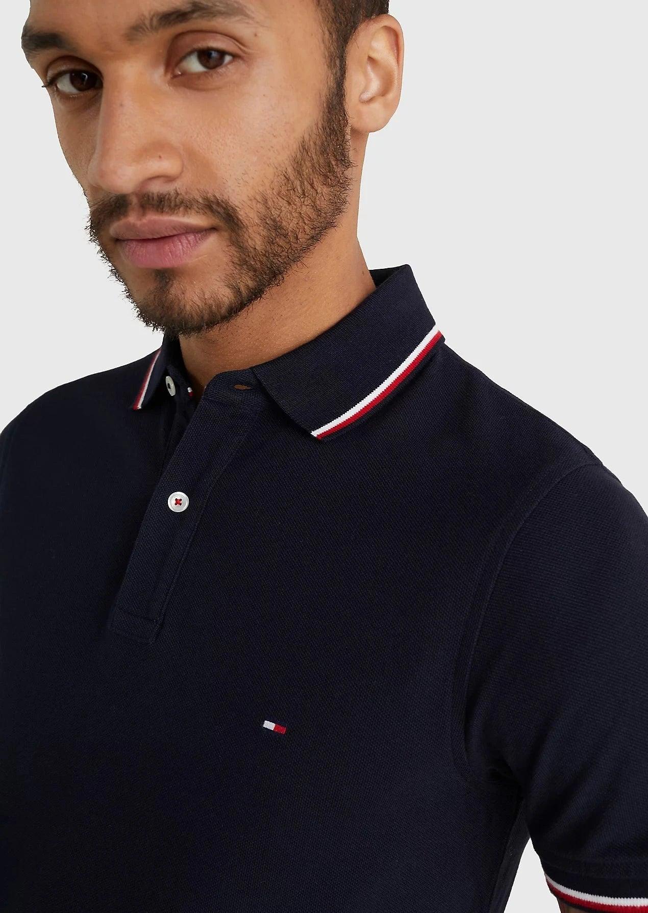 Polo à liseré Tommy Hilfiger ajusté marine en coton bio - Georgespaul