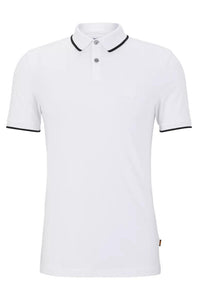 Polo à liserés BOSS blanc en coton stretch