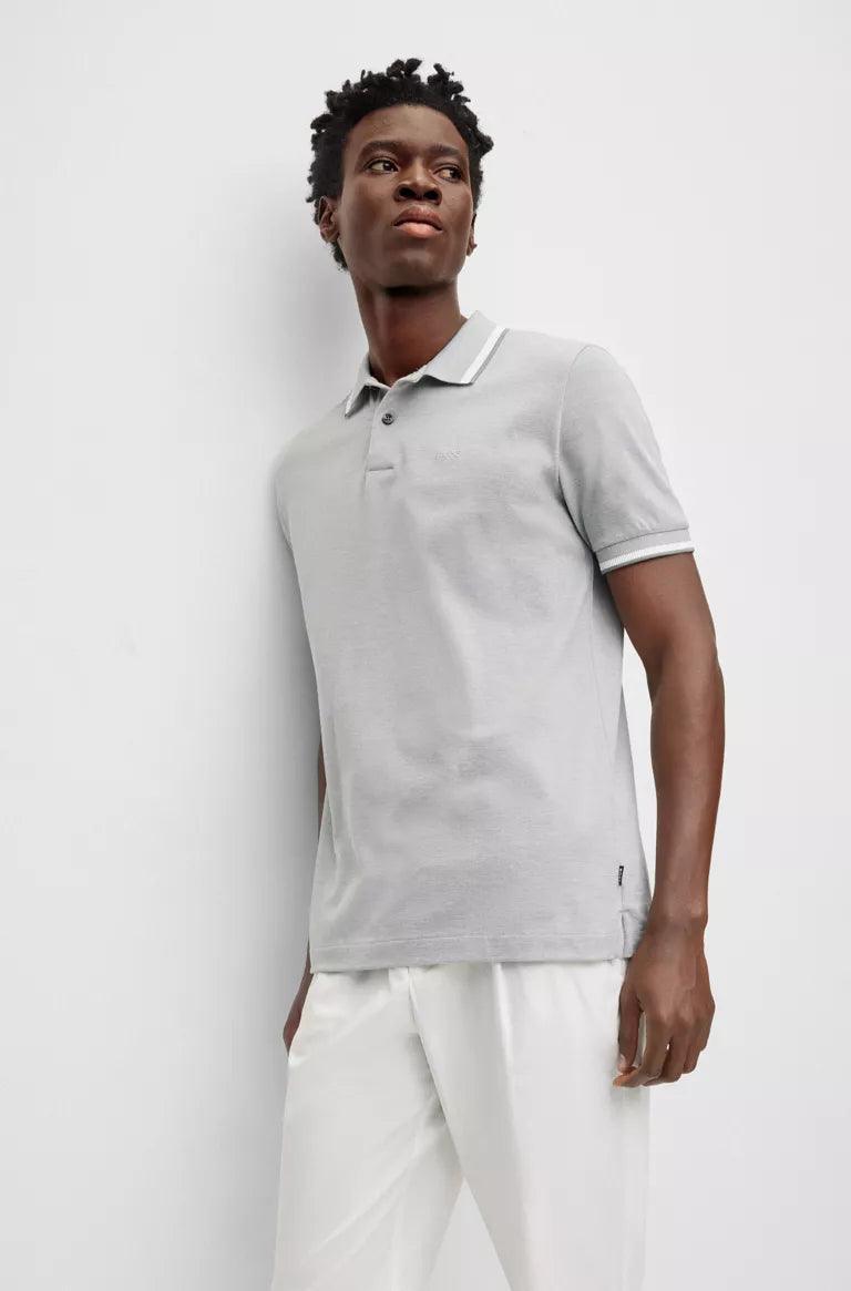 Polo à liserés homme BOSS gris en coton | Georgespaul