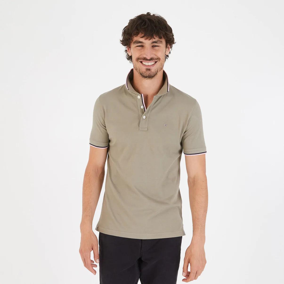 Polo à liserés Eden Park beige en coton stretch - Georgespaul