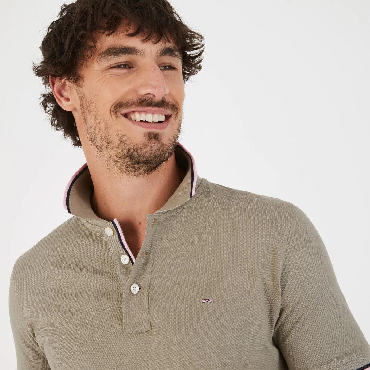 Polo à liserés Eden Park beige en coton stretch - Georgespaul