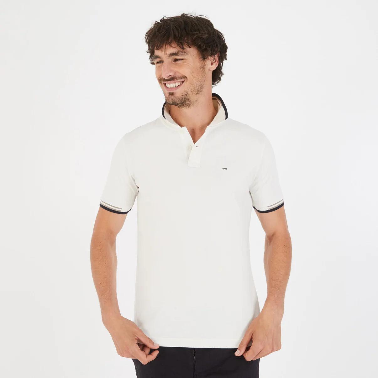 Polo à liserés Eden Park blanc en coton pima - Georgespaul