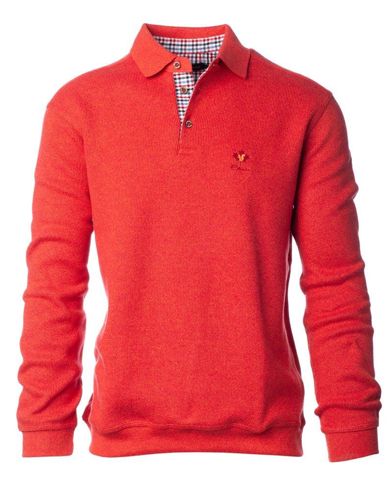 Polo manches longues Ethnic Blue rouge coton - Georgespaul