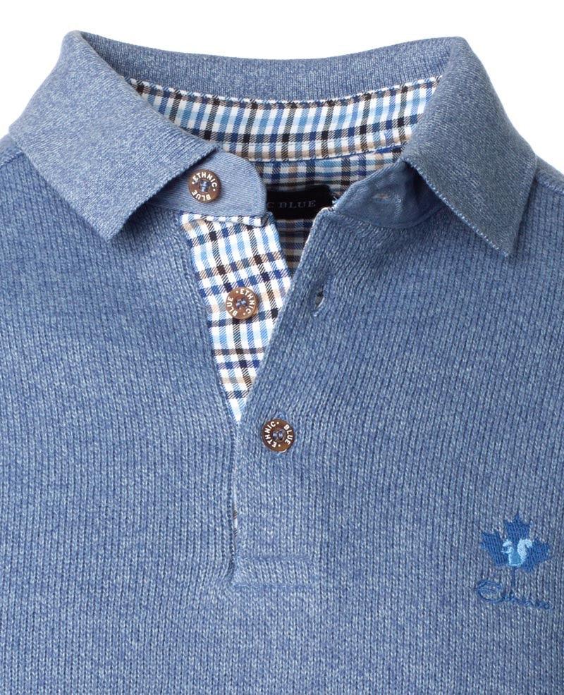 Polo manches longues Ethnic Blue bleu - Georgespaul