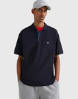 Polo monogramme Tommy Hilfiger marine en coton bio - Georgespaul