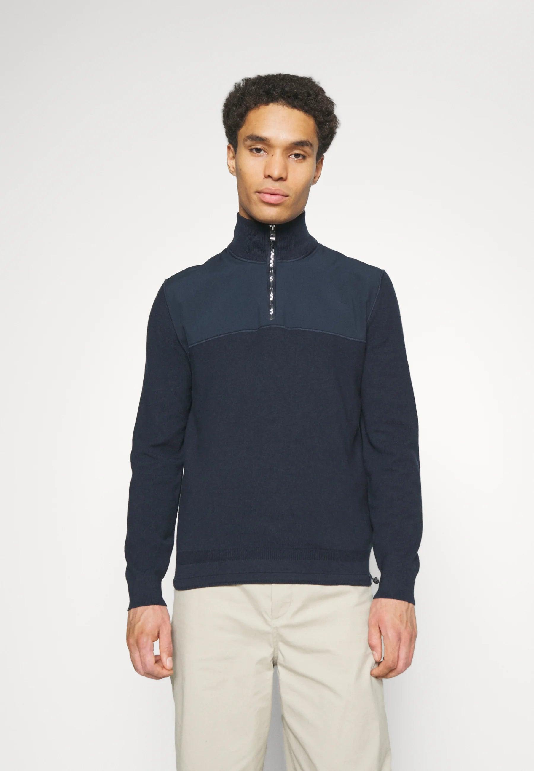 Pull demi zip BOSS marine en laine - Georgespaul