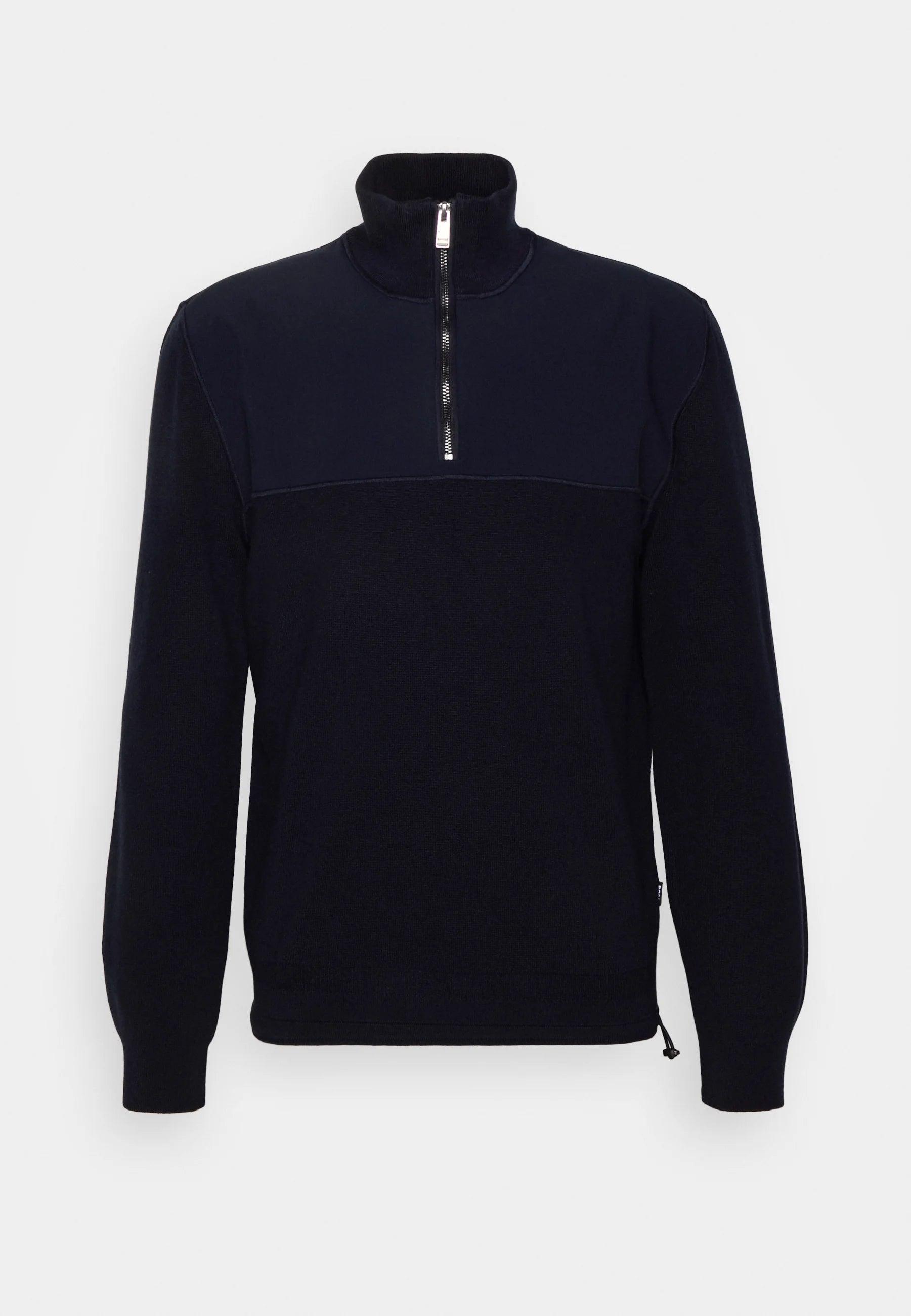 Pull demi zip BOSS marine en laine - Georgespaul