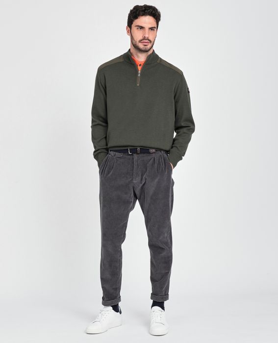 Pull demi zip à empiècements Paul & Shark kaki en laine