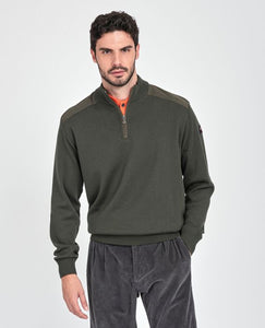 Pull demi zip à empiècements Paul & Shark kaki en laine