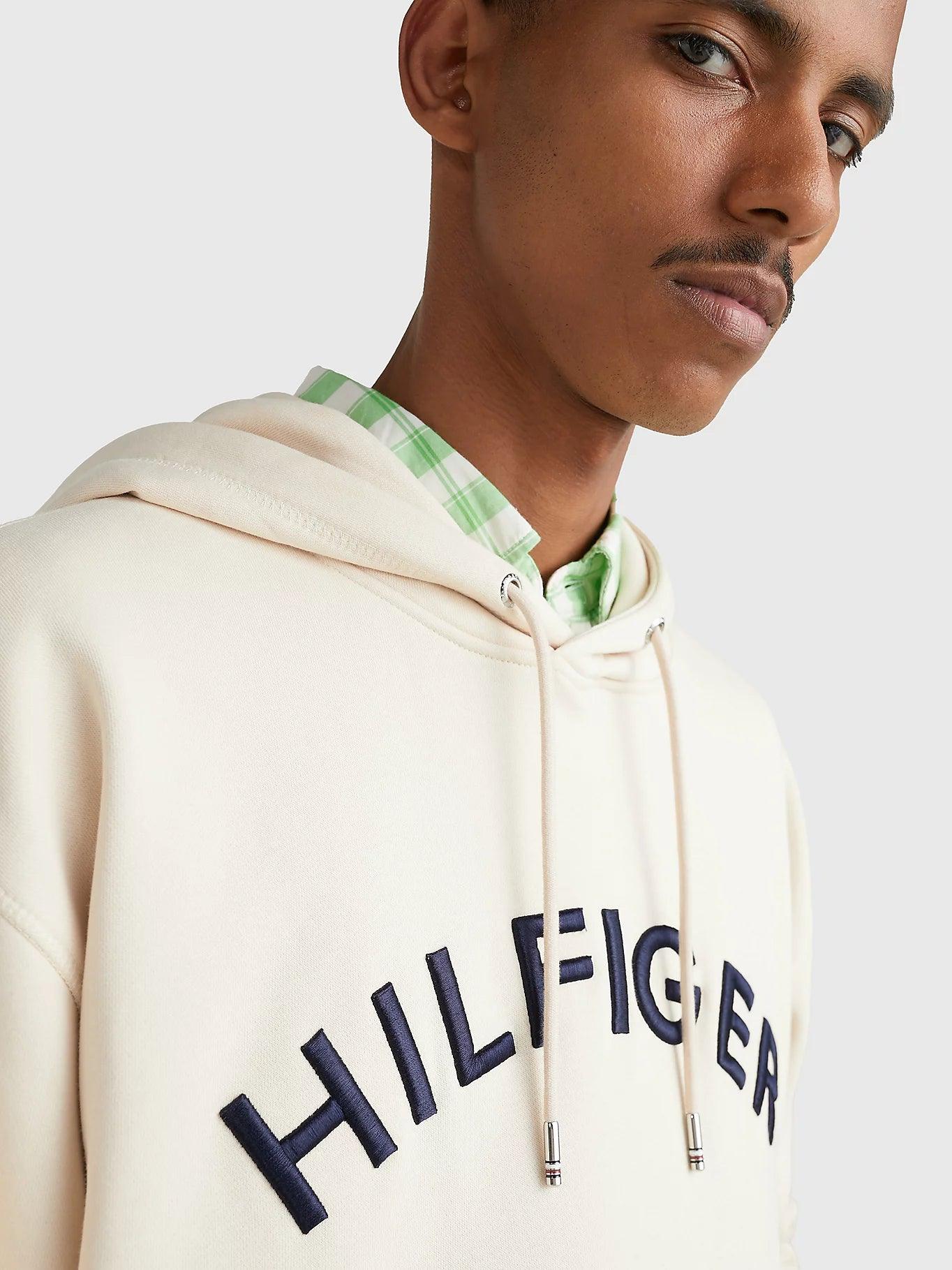 Sweat à capuche logo Tommy Hilfiger beige en coton bio - Georgespaul