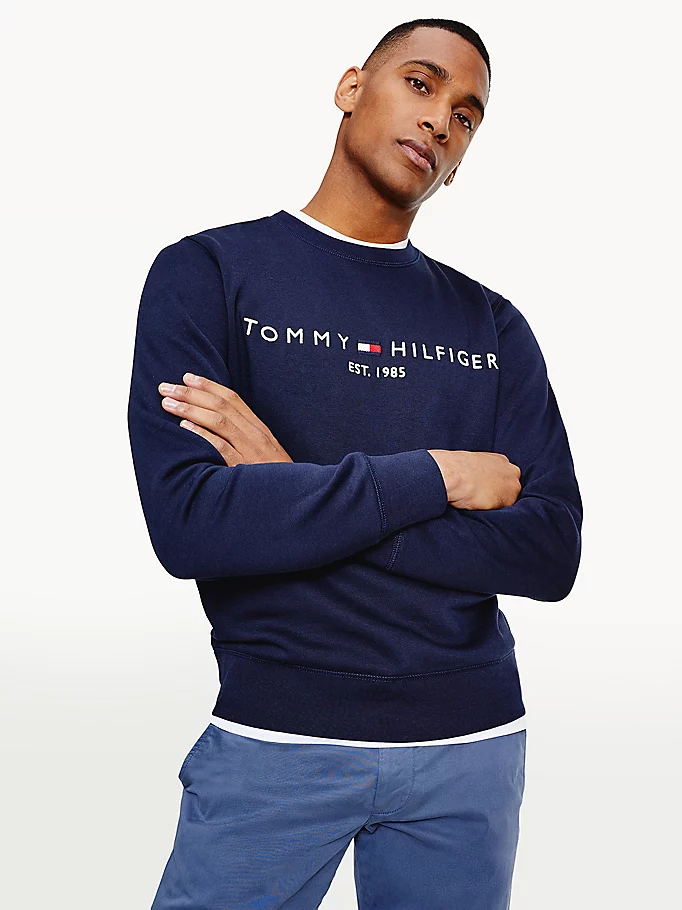 Sweat col rond homme Tommy Hilfiger marine en coton bio | Georgespaul