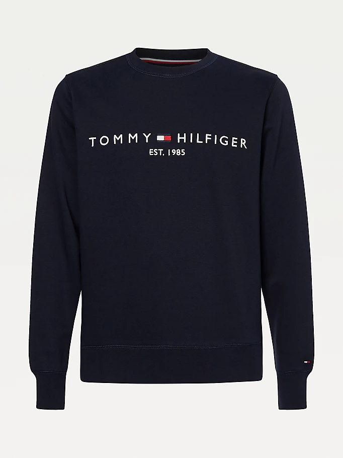 Sweat col rond homme Tommy Hilfiger marine en coton bio | Georgespaul