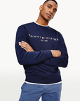 Sweat col rond homme Tommy Hilfiger marine en coton bio | Georgespaul