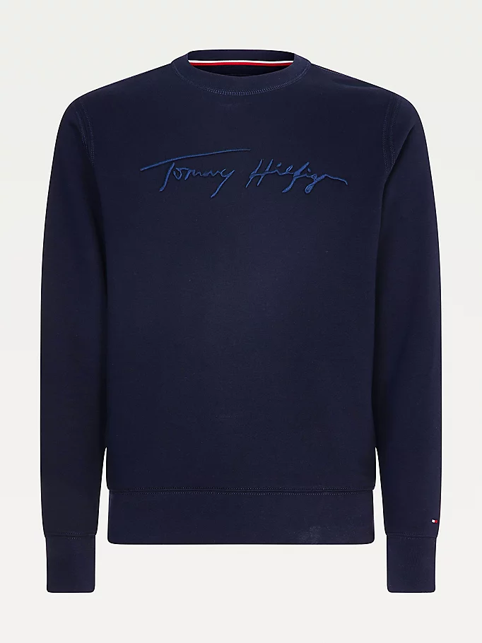Marineblaues Tommy Hilfiger-Signatur-Rundhals-Sweatshirt aus Bio-Baumwolle