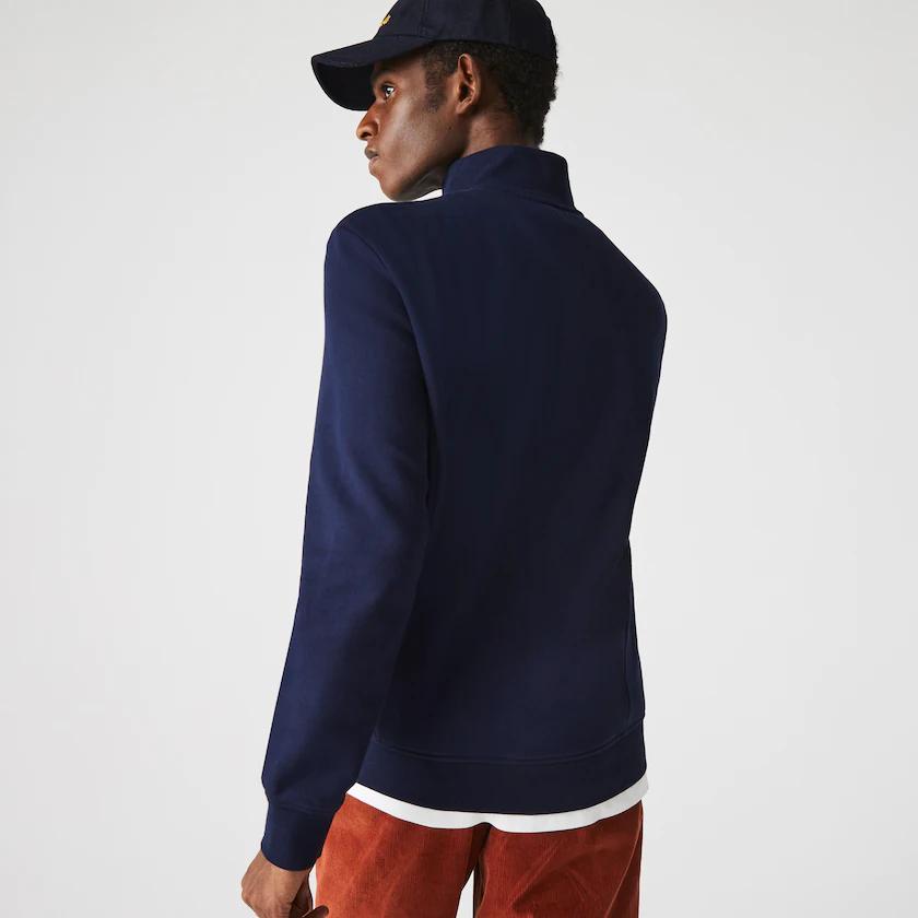Marineblaues Lacoste-Sweatshirt mit Reißverschluss aus Baumwollfleece 