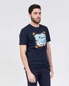 T-Shirt graphique BOSS marine en coton pour homme I Georgespaul