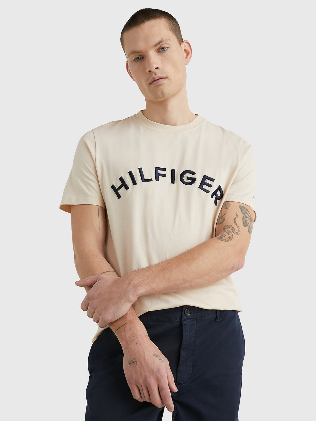 T-Shirt Tommy Hilfiger beige en coton bio pour homme I Georgespaul