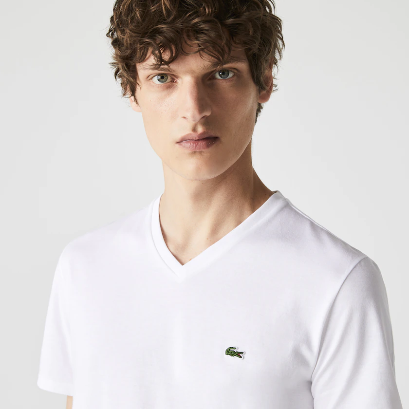T-shirt col V homme Lacoste blanc coton pima | Georgespaul