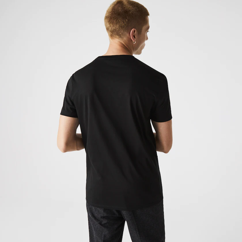 T-shirt col V homme Lacoste noir en coton pima | Georgespaul