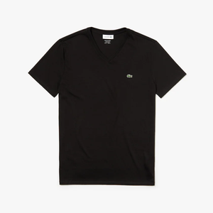 T-shirt col V homme Lacoste noir en coton pima | Georgespaul