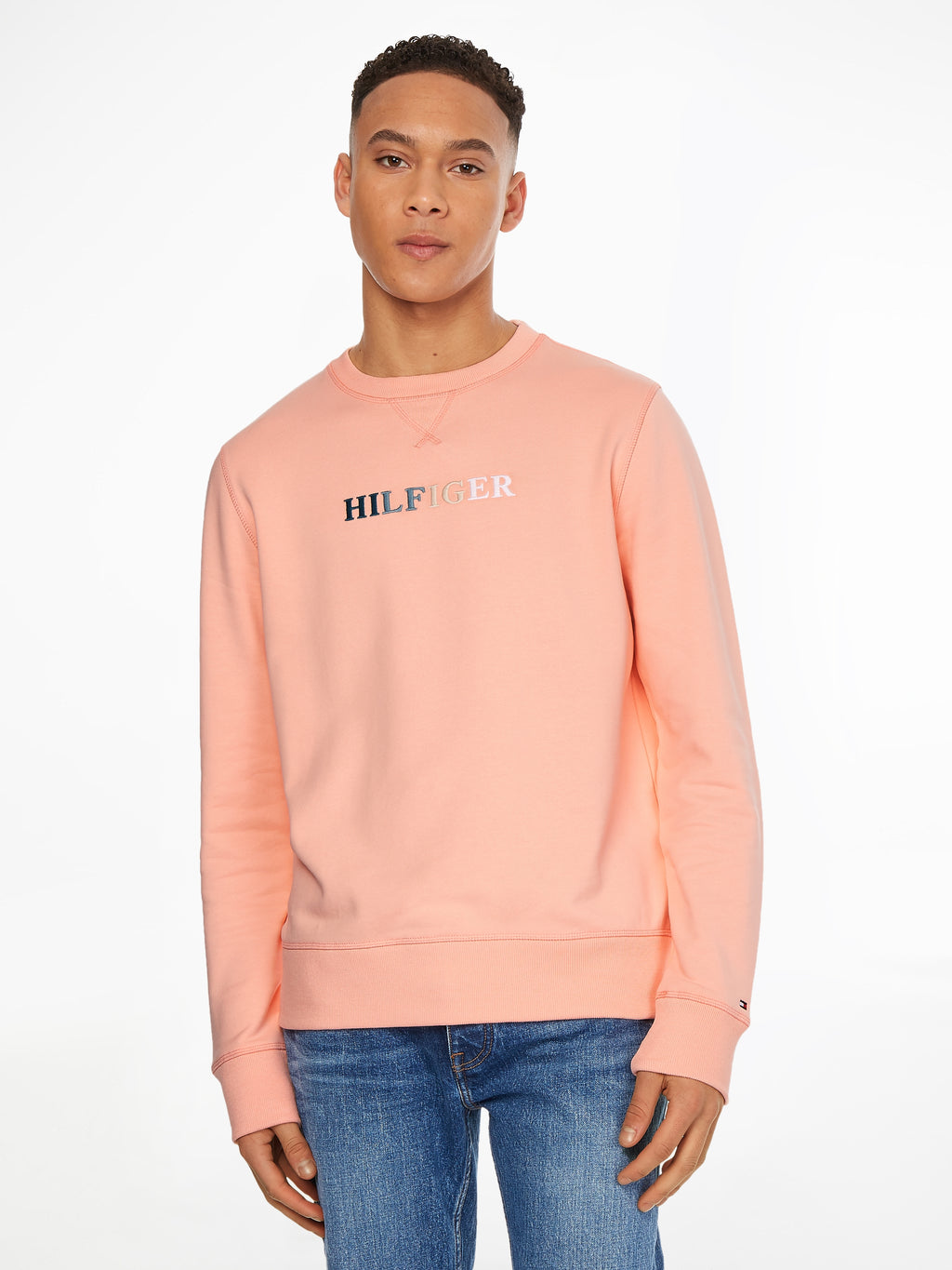 Sweat col rond logo multicolore Tommy Hilfiger rose | Georgespaul