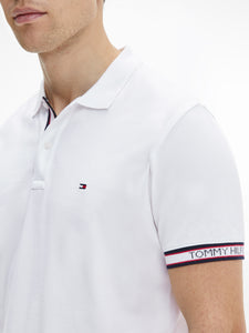 Polo à liseré logo Tommy Hilfiger blanc en coton stretch | Georgespaul