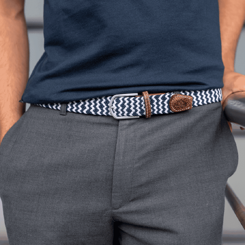 Ceinture tressée Billybelt blanche et bleue en cuir - Georgespaul