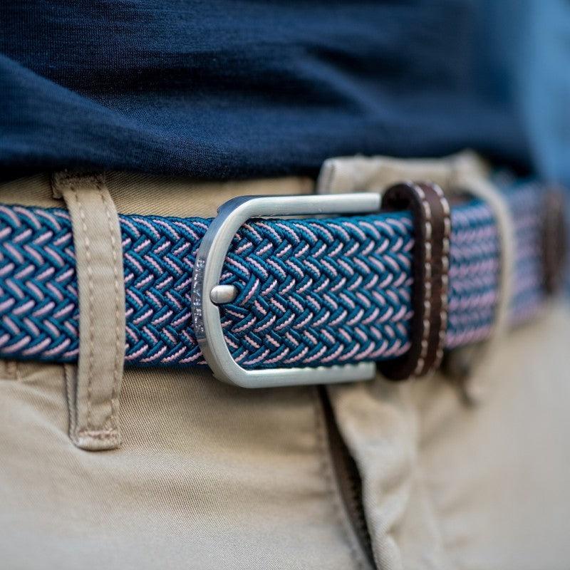 Ceinture tressée bicolore Billybelt bleue et blanche en cuir - Georgespaul