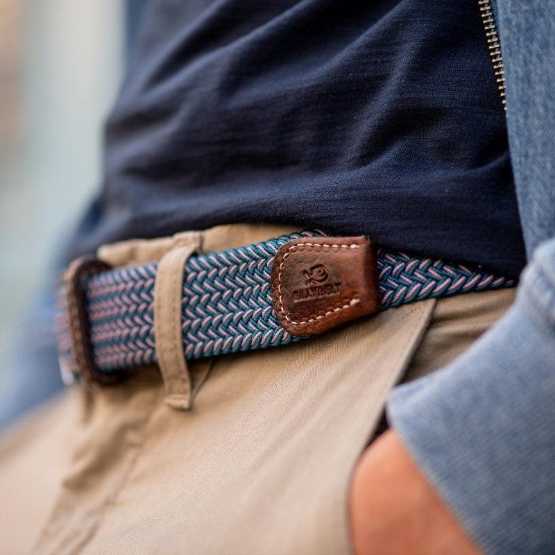 Ceinture tressée bicolore Billybelt bleue et blanche en cuir - Georgespaul