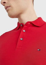 Charger l&#39;image dans la galerie, Polo Tommy Hilfiger ajusté rouge en coton bio stretch
