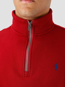 Sweat demi zip Ralph Lauren rouge en coton | Georgespaul