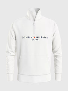 Sweat demi zip Tommy Hilfiger blanc en coton | Georgespaul
